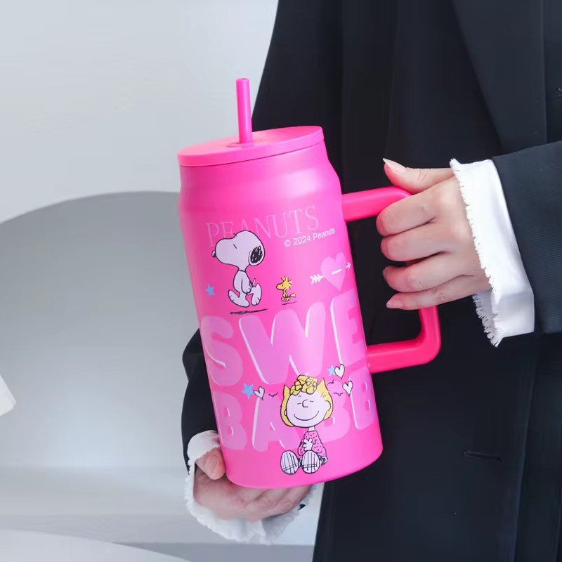 ๐ Snoopy Pink Stainless Steel Thermal Cup with Straw