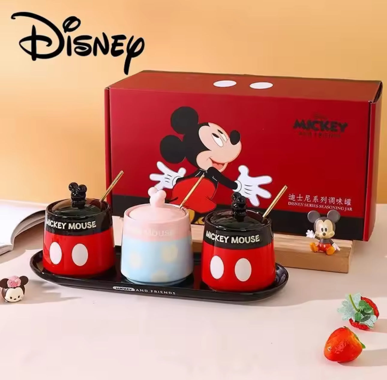 Cartoon Seasoning Jars Set with Tray & Spoons – 3 Pieces
