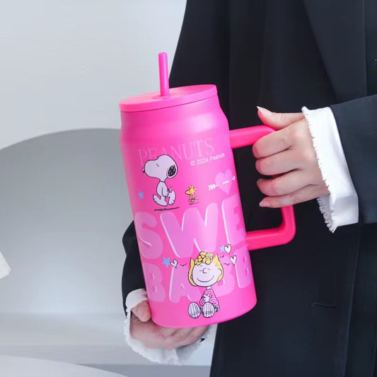 💖 Snoopy Pink Stainless Steel Thermal Cup with Straw