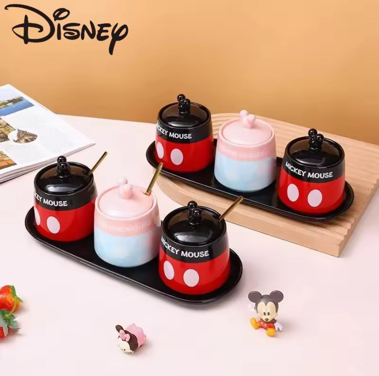 Cartoon Seasoning Jars Set with Tray & Spoons – 3 Pieces