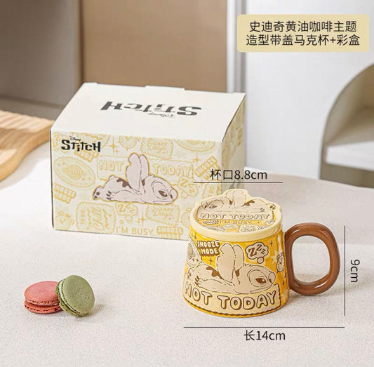 Stitch Ceramic Mug with Lid-2 🤎☕