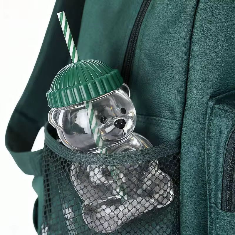 🧸 Bear-Shaped Glass Tumbler with Straw – 500ml